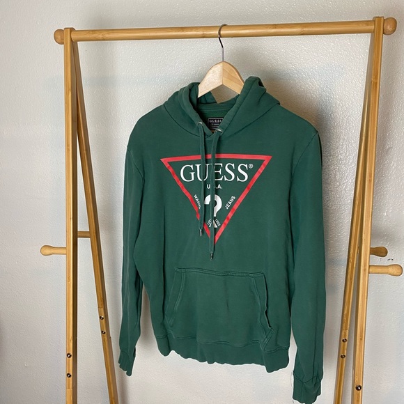 Coats | Guess Logo Green Hoodie | Poshmark
